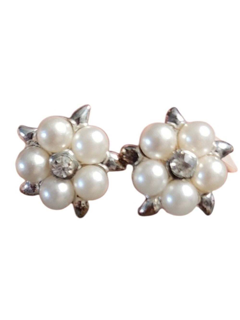 Pearl & Rhinestone Flower Earrings